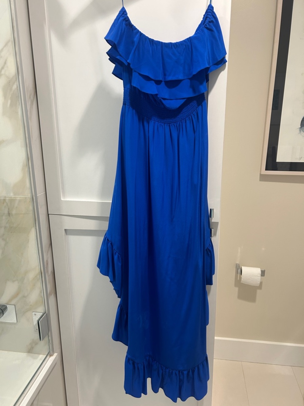 JAY GODFREY COBALT BLUE SILK STRAPLESS DRESS - Picture 3 of 6